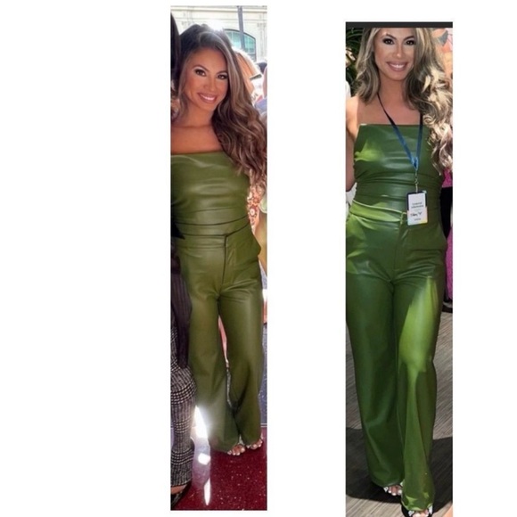 Zara Green high-rise faux leather pleather straight bootcut pants vegan XS - Picture 6 of 16